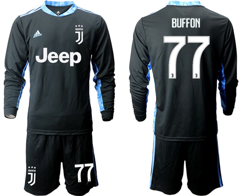 Men 2020-2021 club Juventus black long sleeve goalkeeper #77 Soccer Jerseys